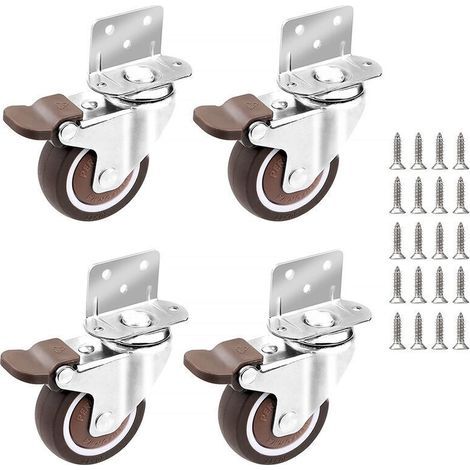 4x Roulettes - 25mm pour Meubles Petites Roulette Pivotante avec Frein et Plaque de Montage et Vis (1/4)
