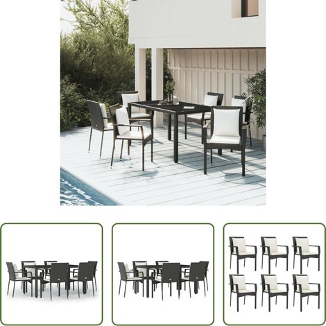 vidaXL Salle à manger extérieure - Ensemble à manger de jardin coussins 7pcs Noir Résine tressée (1/5)