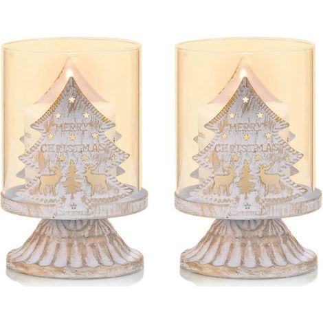 Set of 2 White Metal Pillar Candle Holders Candelabra, Hurricane Distressed Candelabra Christmas Table Decoration (1/5)