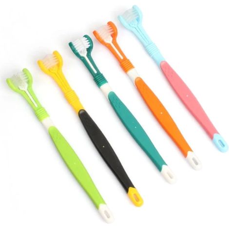 Brosse à dents pour animaux de compagnie (5 pièces) à trois têtes, outil de nettoyage pour chiens et chats