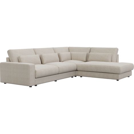 Mobilier Deco – Canapé d'angle 5 places en tissu beige – Méridienne 240 cm – Dossier rembourré pour confort – Angle droit (1/5)