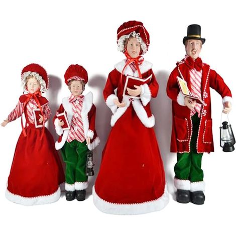Cantori Famiglia di natale coro cantanti rosso verde bianco addobbi decorazioni natalizie per casa negozio vetrine vestiti in tessuto con pelliccia curati nei minimi dettegli set da 4
