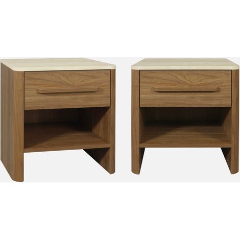 Set 2 comodini con decorazione in legno ed effetto travertino, 1 cassetto (1/5)