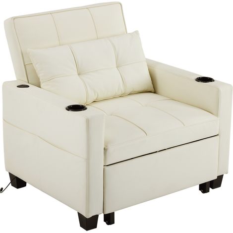 Sofá cama individual extraíble 3 en 1 con posavasos y USB, blanco (1/5)