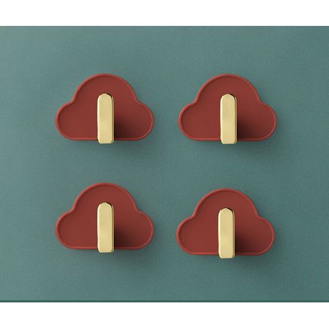 4 pièces de nuage en forme de L crochets sans soudure poinçonnage mur collant crochet cuisine salle de bain salle de bain sac clé crochet créatif(rouge) (1/5)