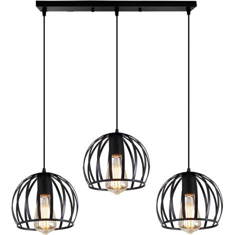 Pendelleuchte Vintage Hängelampe 3 Flammig, Schwarz Industrial Hängeleuchte E27 Fassung für Wohnzimmer Küche Schlafzimmer Esszimmer- Ohne Leuchtmittel