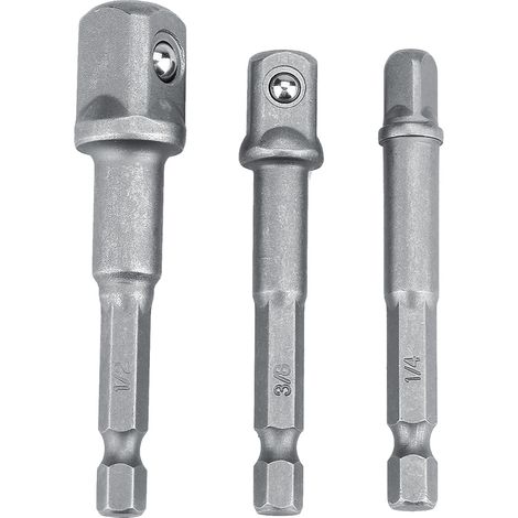 Lot 3 adaptateurs douille – tige hex 1/4″ vers 1/4″ / 3/8″ / 1/2″ – barre extension – type long (1/5)