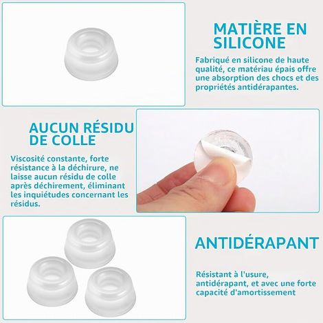 Butoirs en Caoutchoucs Autocollants, 22mm Pied Caoutchouc Antidérapant Transparents, Tampon Caoutchouc Autocollant, Pied de Meuble butoirs de Protection en Silicone pour Meubles et armoires (1/4)