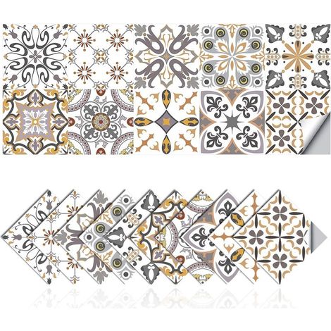 Lot de 20 stickers muraux - imitation carrelage - stickers muraux autocollants - stickers muraux vintage - décoration intérieure - PVC - Multicolore (1/5)