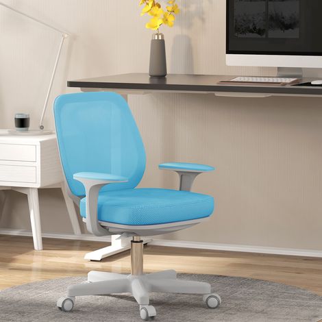 Silla de oficina ergonómica regulable en altura con respaldo transpirable, silla de escritorio de tela de malla, 55x48x82,5-94,5 cm, azul