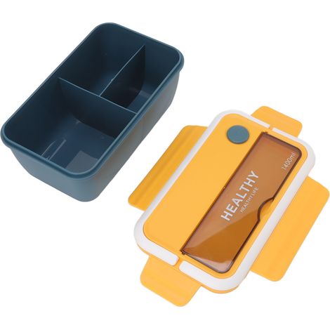 Boîte à bento portable de 1400 ml avec séparateur, grande capacité, compatible micro-ondes, de style japonais, idéale pour les étudiants et le bureau (bleu et jaune). (1/5)