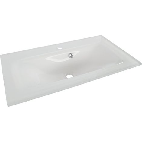 FACKELMANN YEGA Glasbecken 80 / Waschtisch aus Glas / Maße (B x H x T): ca. 80,5 x 13,5 x 42 cm / Aufsatzwaschbecken / hochwertiges Waschbecken fürs Badezimmer und WC / Farbe: Weiß / Breite: 80,5 cm"- (1/5)
