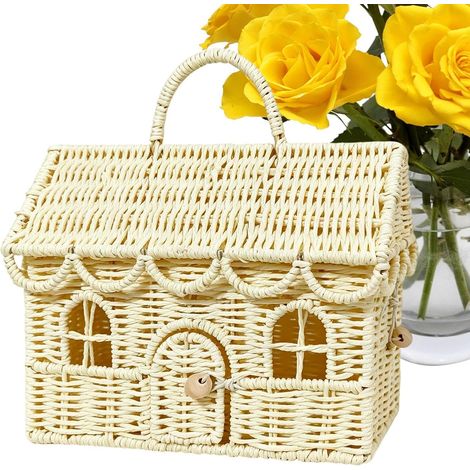 Panier tressé en forme de maison en imitation rotin avec couvercle (1/5)