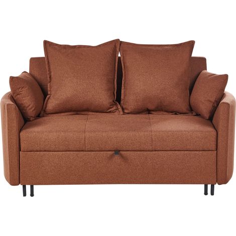 Sofa Bed 2 Seater HOVIN Fabric Golden Brown