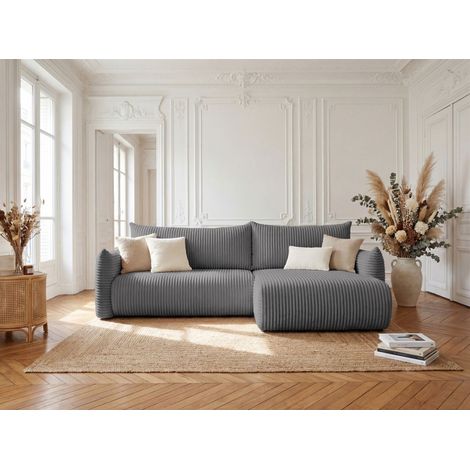 Ecksofa Schlafsofa MAILAND in Stoff Tilia Dunkelgrau Ottomane Rechts