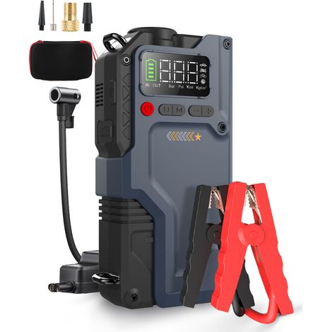 Starthilfe Powerbank 6000A Spitzenstrom Tragbare 12V Auto Starthilfe für 8.5L Benzin und 7.0L Dieselmotor Starthilfegerät mit LED Taschenlampe mit Air Compressor (1/5)
