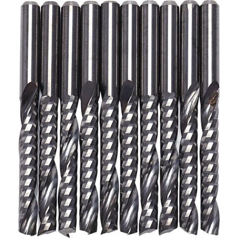 10 Pièces Bits de Routeur Cnc 3.175 X 22 Mm Simple Flûte Carbure en Spirale Fraise (1/4)