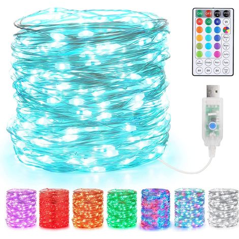 Guirlande Lumineuse Couleur,10m 100 LED USB 18 Multicolore Changeantes Guirlande Lumineuse Intérieur Guirlandes d'argent Télécommande pour chambre Extérieur Noël Soirée Jardin