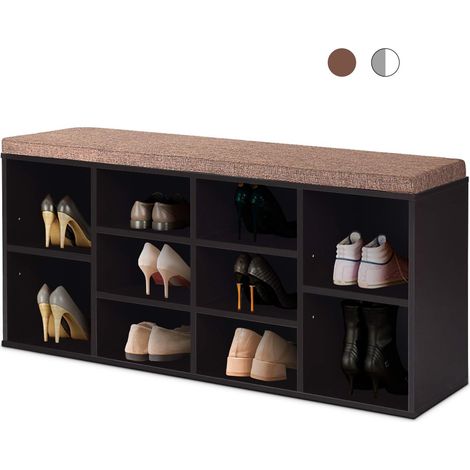 Goplus – Banc à chaussures 10 compartiments – Meuble d'entrée avec étagères réglables et coussin amovible – Charge max 100 kg – Brun (1/5)