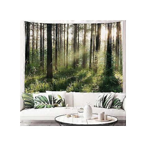 (150 cm x 200 cm) Wandteppich „Sonnenschein im Wald“ – Morgensonne durch die Bäume – Naturlandschaft – Polyester – Wanddekoration für Schlafzimmer und Wohnzimmer