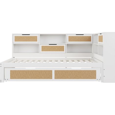 Letto multifunzione 90 x 200 cm con letto estraibile e vani portaoggetti, bianco, HOMVRA (1/5)