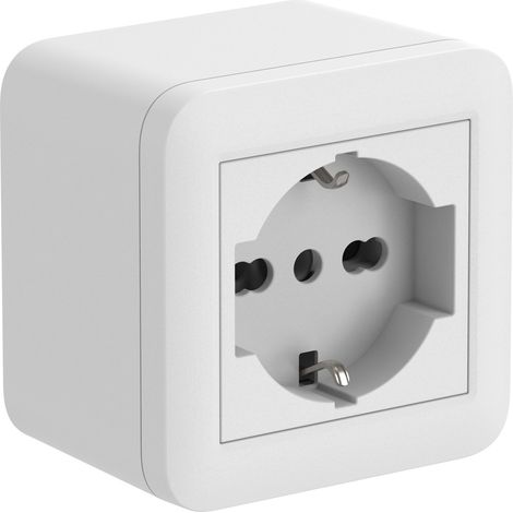 Contenitore da superficie FIXA con presa P40 (Schuko+10/16A), Bianco, IP40, compatibile per installazione con tubo rigido e canalina