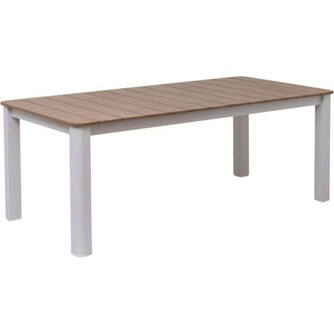 Made In Meubles – Table de jardin aluminium blanc effet bois 201x100cm – Design épuré pour repas conviviaux – Résistant aux intempéries (1/5)