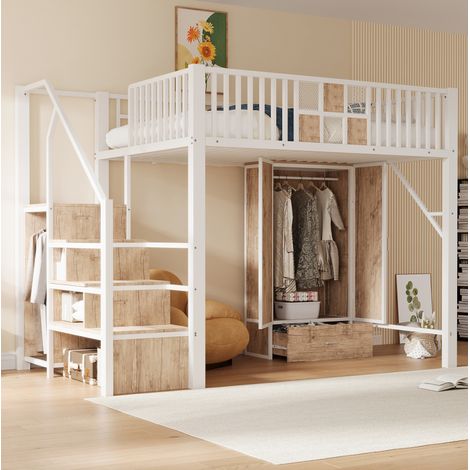 lit adulte couchage rangement 140x200 métal bois OKMYHOME (1/5)