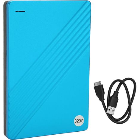 Disque dur externe ultra-plat 2,5 pouces USB 3.0 en alliage d'aluminium, plug and play, mobile, pour ordinateur, TV, téléphone, bleu, 320 Go (1/5)