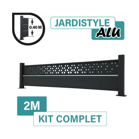 Kit Clôture Aluminium Gris Anthracite 2M - Design Ibiza avec liseré - Sur Platines - 0,40 mètre (1/2)