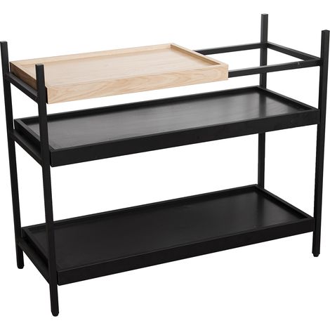 Table d'entrée métal noir bois naturel 100x40x81 cm, hauteur pied : 10 cm (1/5)