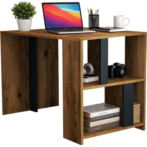 Dmora - Schreibtisch Dpican, Mehrzweckschreibtisch, Bürotisch für PC, Eckschreibtisch, 120x60h75 cm, Walnuss und Anthrazit