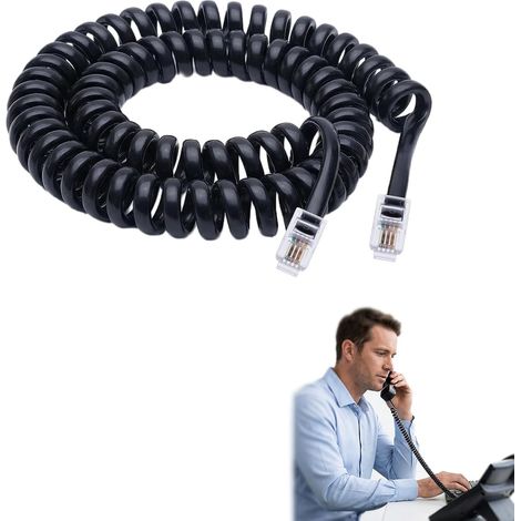 5M Câble téléphonique RJ10 incurvé à ressort en spirale pour combiné téléphonique 5m pour combiné Téléphonique Compatible avec Téléphones Fixes (Noir) (1/5)