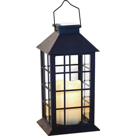 Farolillo solar para exterior, 1 unidad, lámpara solar decorativa con vela, lámpara de mesa, lámpara de exterior, lámpara de jardín, lámpara de vela, color negro, IP44, resistente a la intemperie