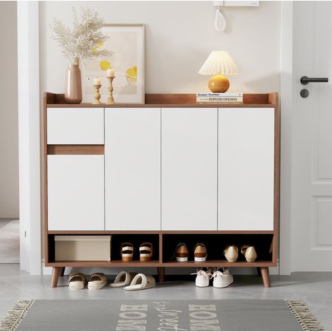 Aparador de aglomerado blanco y natural, 4 puertas, 1 cajón y 1 balda regulable, 120x35x99 cm (1/5)