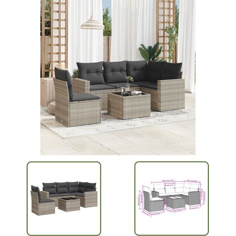 The Living Store 6-tlg. Garten-Sofagarnitur mit Kissen Hellgrau Poly Rattan - Gartenmöbel - PE-Rattan Möbel - Outdoor Sofa - Esstisch Set - Lounge Set