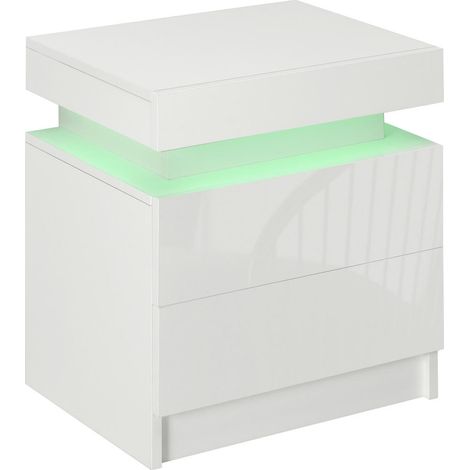 Chambre ou salon, table de nuit LED RVB avec 2 tiroirs et panneau haute brillance (1/5)