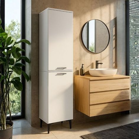 Mobile multiuso Singa con cesto porta biancheria colore bianco