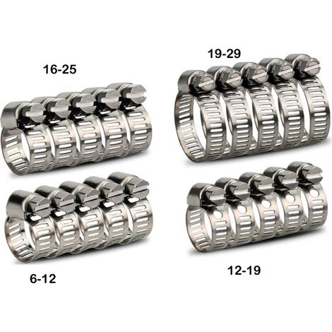 16 Colliers de serrage, Acier inoxydable 304, Réglables 8-29mm, Pour tuyaux et conduits, Usage automobile et domestique (1/5)