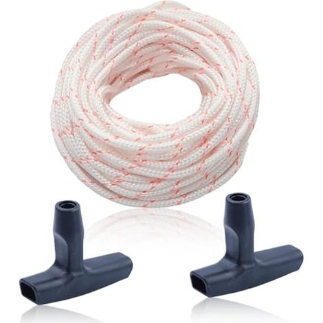 10 Mètres 3.5mm Cordon de Traction Kit Corde de Démarrage pour Stihl/Husqvarna/Craftsman Tronçonneuses Tondeuses à gazon Débroussailleuse avec 2 Poignée de démarrage (3.5mm) (1/5)