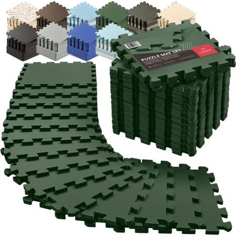 Tapis de sol de protection en mousse souple emboîtables - 18 pièces - Tapis puzzle en mousse EVA - Protection de sol, tapis de sport puzzle - Vert (1/5)