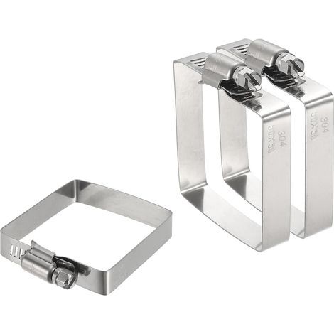Lot de 3 colliers de serrage rectangulaires réglables en acier inoxydable 304, 5 x 5 cm, pour conduit, support de câble, systèmes de projet de pont, argenté (1/5)