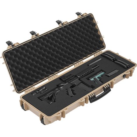 Valise rigide pour fusil, coffre verrouillable avec mousses prédécoupées, 108,9 cm rangement d'arme avec roulettes, étanche IP67 anti-poussière, grande capacité pour carabines, fusils de chasse, airso (1/5)