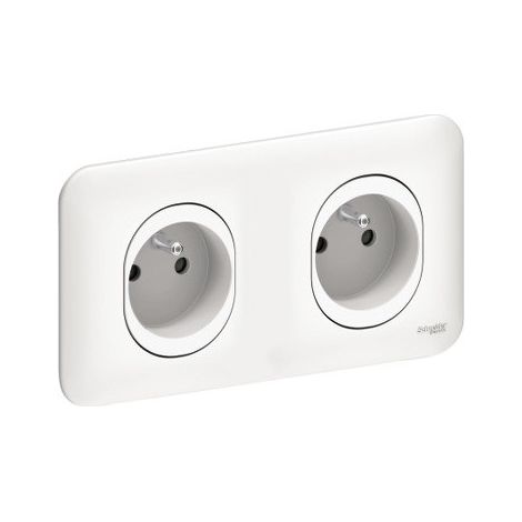 Schneider Electric – Prise double 2x2P+T 16A précablé horizontale entraxe 71mm – Plaque blanche avec bornes à connexion rapide – Fixation par vis/griffes