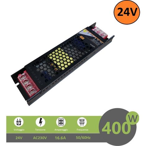 ALIMENTATORE SLIM METALLICO STABILIZZATO SWITCHING TRIMMER 220V-24V 16.6A 400 WATT COLORE NERO