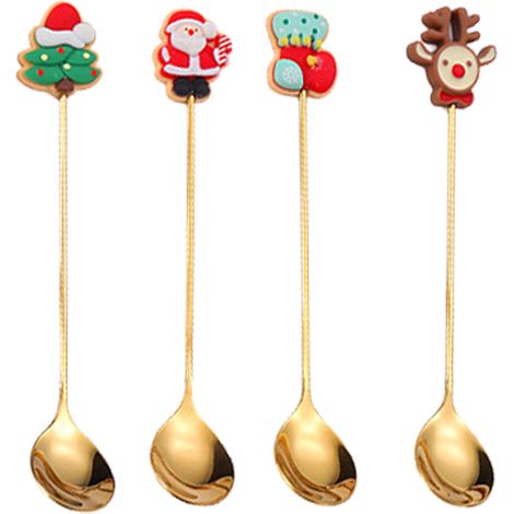 Fourchette Cuillère De Table - Ensemble De 4 Pièces Avec Pendentif De Noël - Pour Fête Familiale Et Décoration De Table De Noël (1/5)