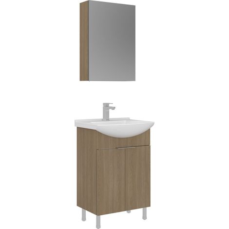 Ensemble Meuble Vasque avec Miroir (2 Pièces) "Purus 55" - 55 x 50 x 83 cm - Oak (1/3)