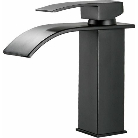 Grifo monomando negro para lavabo con caño alto, grifo monomando alto para lavabo (alto) (1/5)