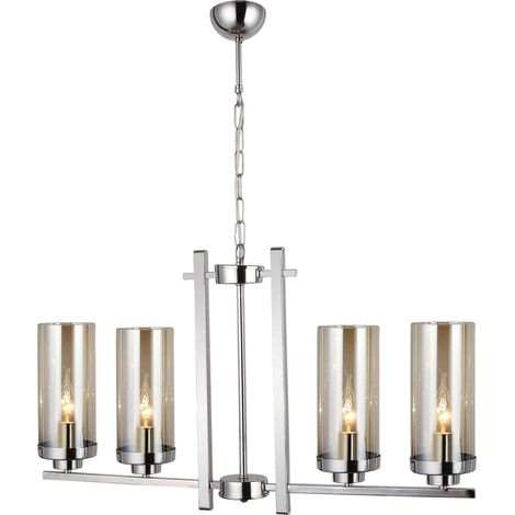 Lustre Elenora pour salon, bureau, suspendu, pendant, chromé, métal, verre, 76 x 76 x 86 cm