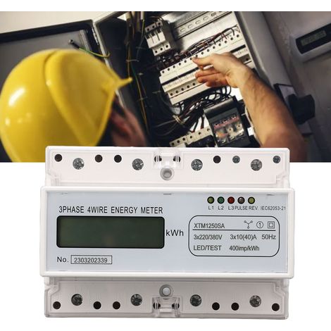 Compteur triphasé 7 broches LCD XTM1250SA 3×220V/380V, montage sur rail DIN 35 mm, 10 A (1/5)